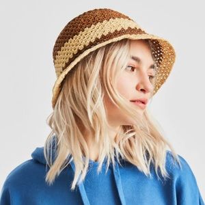 BRIXTON Hats Essex Raffia Bucket Hat - Tan-Brown small
